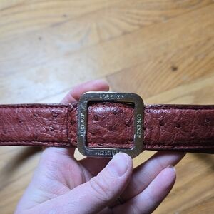Lorenzi deep red genuine ostrich silver buckle belt, sz 36